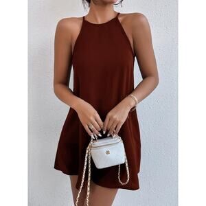 Krisa Double Layer Sleeveless Halter A-Line Mini Dress Spice Women's Size XS NWT